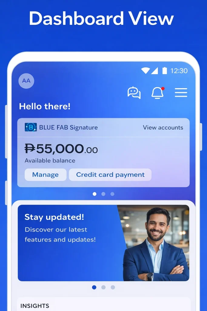 Smartphone-screen-displaying-the-FAB-mobile-app-dashboard-view-with-available-balance-account-management-and-latest-updates.