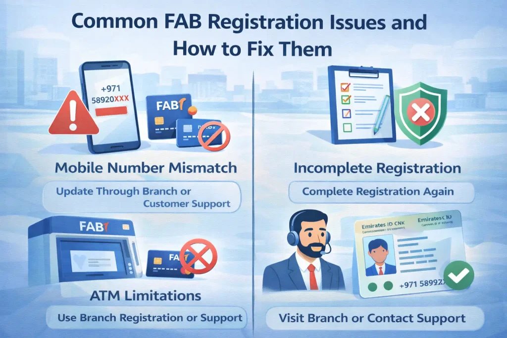 Infographic-listing-common-FAB-registration-issues-like-mobile-mismatch-and-ATM-limitations-with-solutions-to-fix-them.