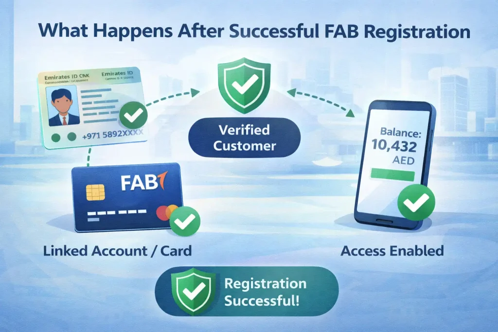 Infographic-depicting-successful-FAB-registration-with-linked-accounts-verified-status-and-enabled-mobile-access-for-balance-inquiries.