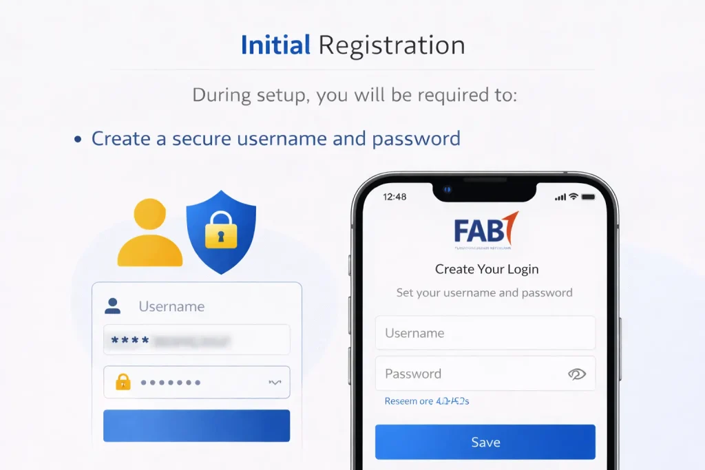 FAB-mobile-app-interface-showing-username-and-password-creation-fields-for-account-setup