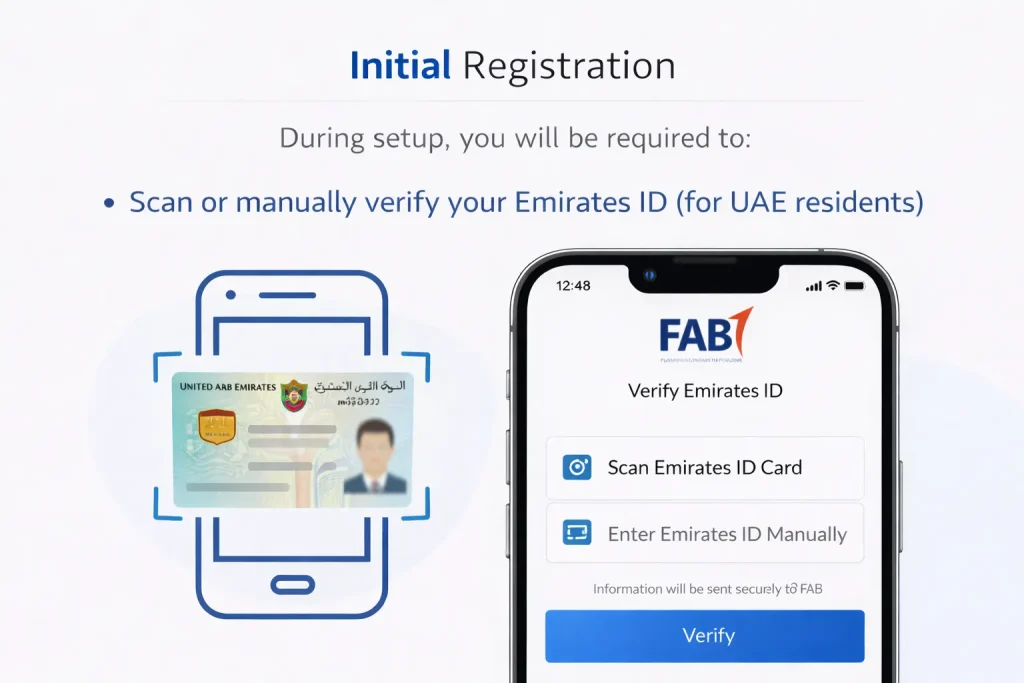 FAB-app-Emirates-ID-verification-screen-showing-scan-and-manual-entry-options